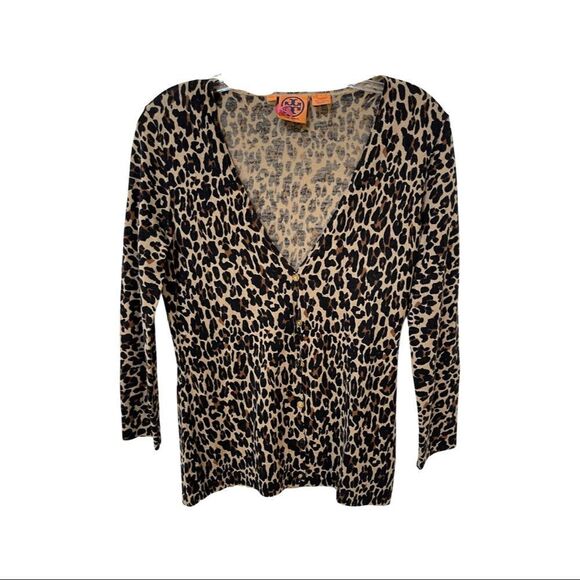 TORY BURCH leopard print Cardigan Top size small - Picture 3 of 6